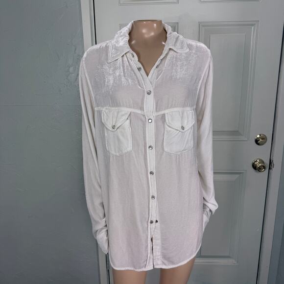 Pete & Greta Johnny Was Womens Shirt M Velvet Blouse Long Sleeve Snap Silk BB17 - Picture 1 of 6